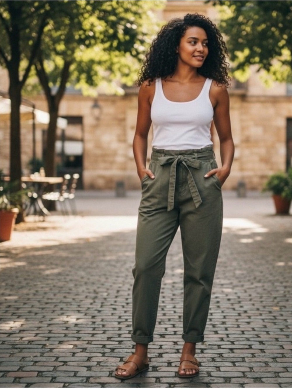 Banana Republic Olive Green Linen Paperbag Waist Pants Size 4P